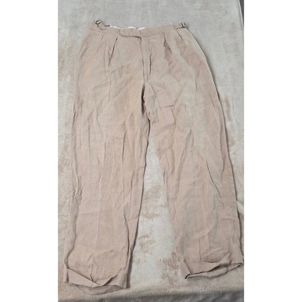 Vintage Polo Ralph Lauren Linen Blend Pants Men 32x28 Beige Pleared Cuffed Hem